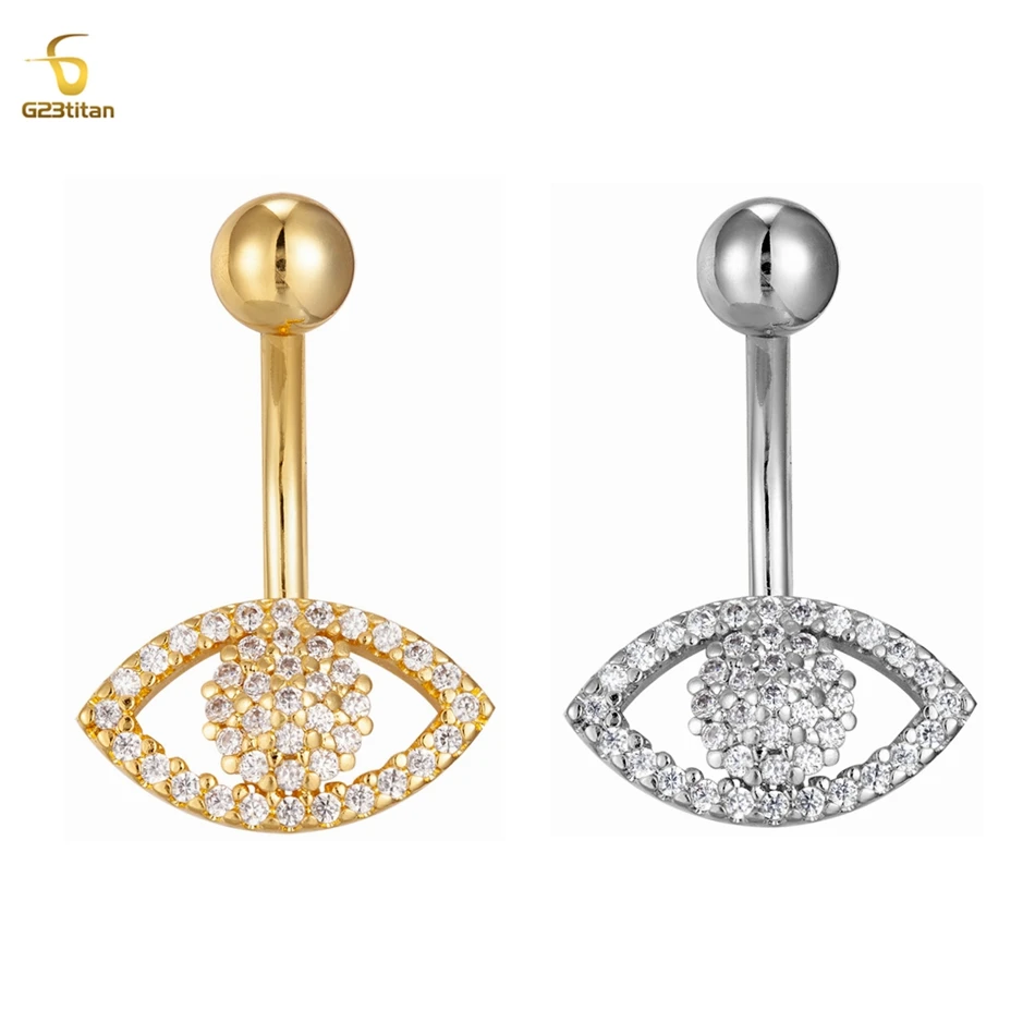 G23 Titanium Zircon God's Eye Pendant Belly Button Ring Titanium Ball Bar Navel Piecring Hypoallergenic Body Piecre Jew