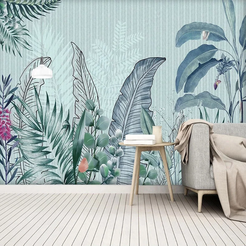 Custom Mural Wallpaper Nordic Hand Painted Tropical Plant Leaves Modern Minimalist Living Room TV Background Wall Painting Mural