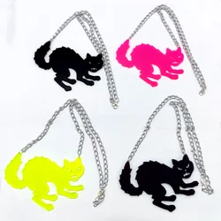 Fashion Halloween Pendant Necklace for Women Men Acrylic Animal Fierce Cat Clear Jewelry Accessories Green Hot Pink Black