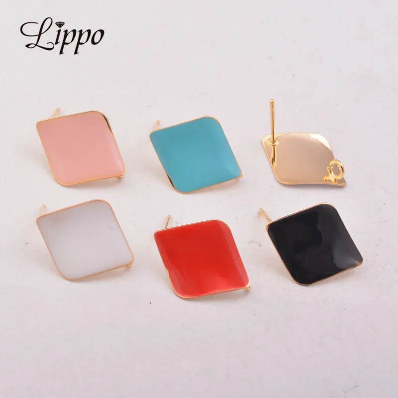 20pcs  Gold Enamel Earring Posts Rhombus Earring Setting Copper Earrings Base Pendant Connector Diy Fine Jewelry Findings