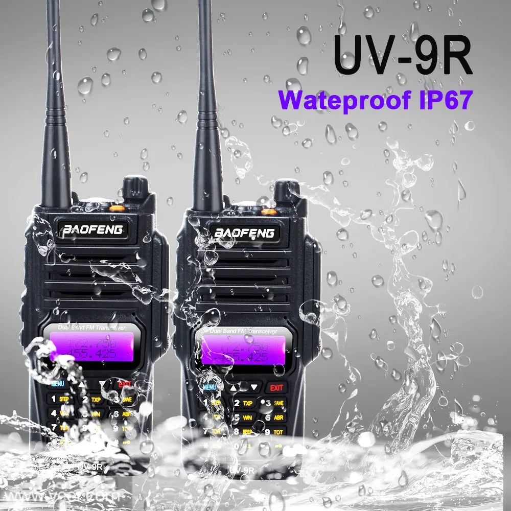 

2pieces UV-9R waterproof dual band VHF UHF walkie talkie baofeng uv 9r ham radio 8W 128Ch with handsfree