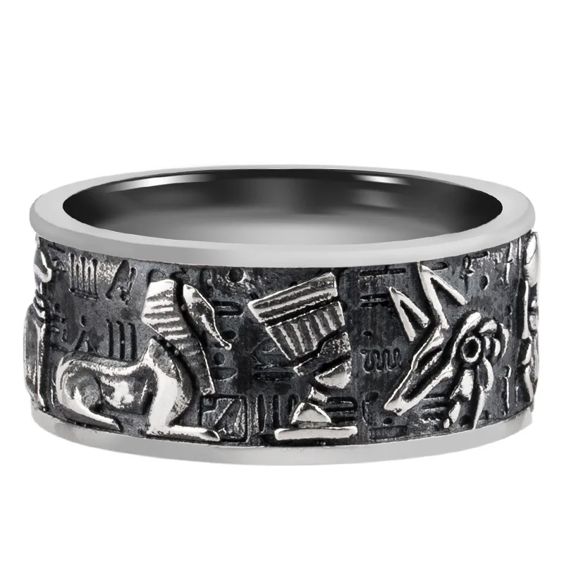 100%925 sterling silver embossed Egyptian gods vintage eye of Horus single trendy male ring