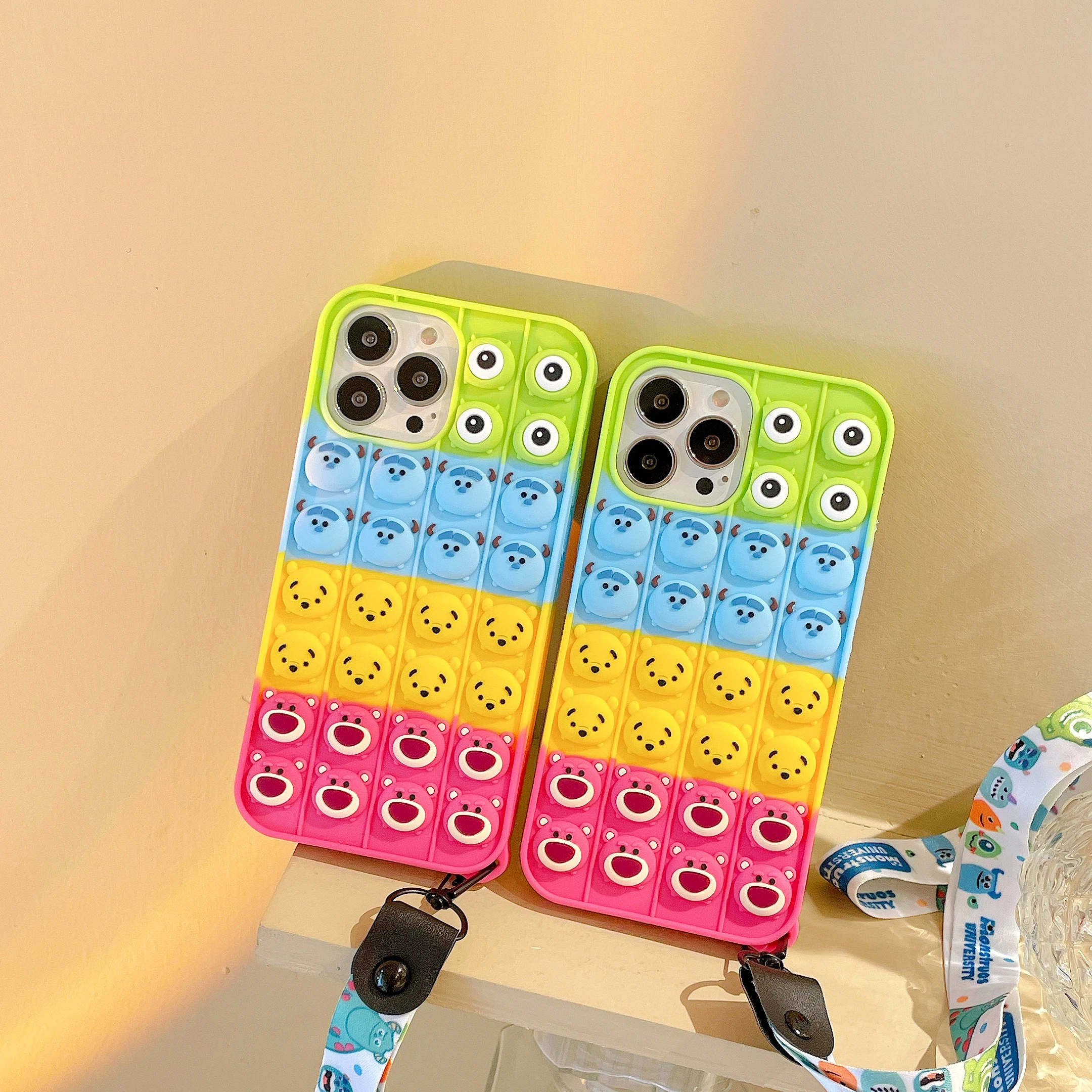 Bubble Push Case For iPhone 13 12 11 pro max X XR XS Reliver Stress Silicone Cover for iPhone 6 7 8 plus with strap