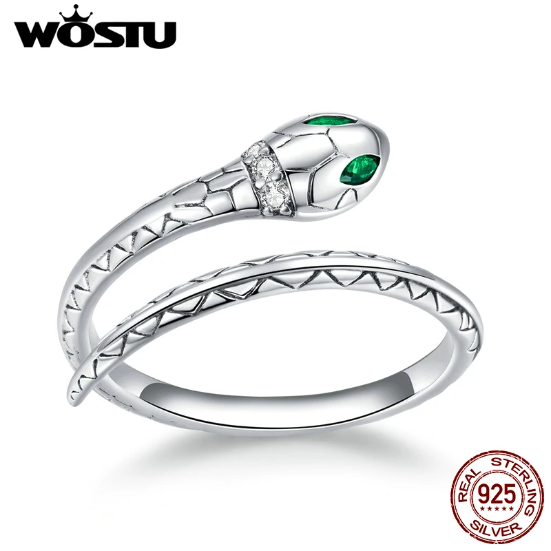 WOSTU 925 Sterling Silver Original Ring Adjustable Animal Open Snake Rings Finger For Women Silver Jewelry CTR169