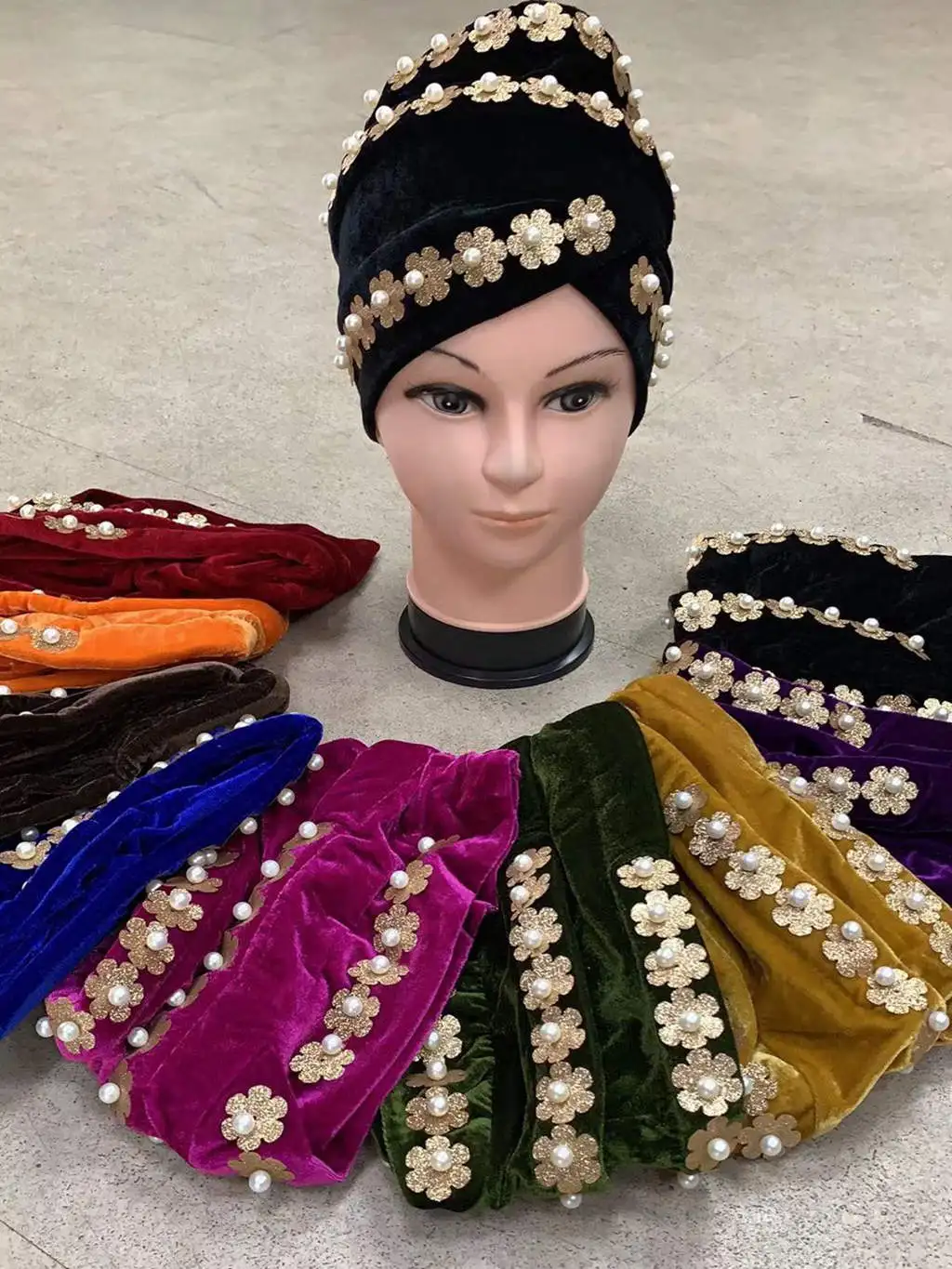 African Velvet Shinning Sequins Beads Turban Hat Women Cap Auto Gele Aso Oke Headtie Party Fashion Headwear