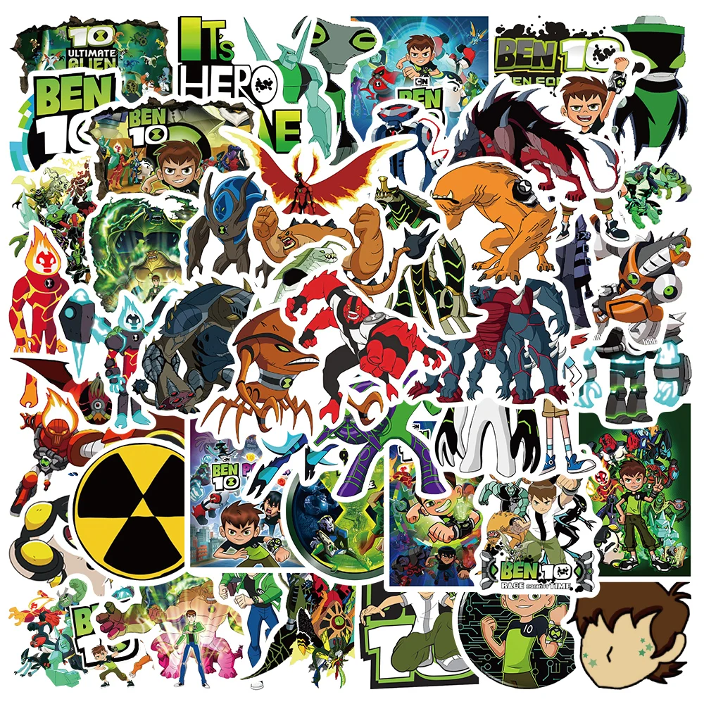 50pcs Cartoon Ben 10 Dinosaur Boy Stickers DIY Luggage Laptop Bicycle Skateboard Waterproof PVC Graffiti Children's Toy Stickers