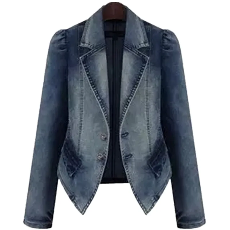 Denim Blazer Femme Spring Large Size 4Xl 5xl Jeans jacket Coat long-sleeved jaquetas casaco feminino