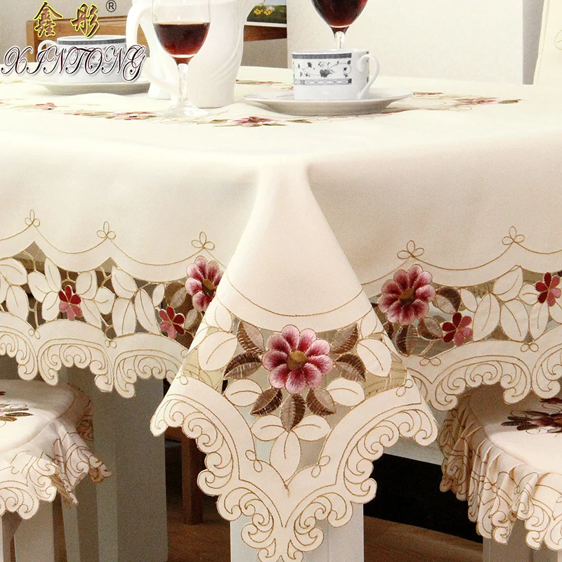 Luxury embroidered round tablecloth table dining table cover wedding table cloth thicken rose flower chair cover HM218