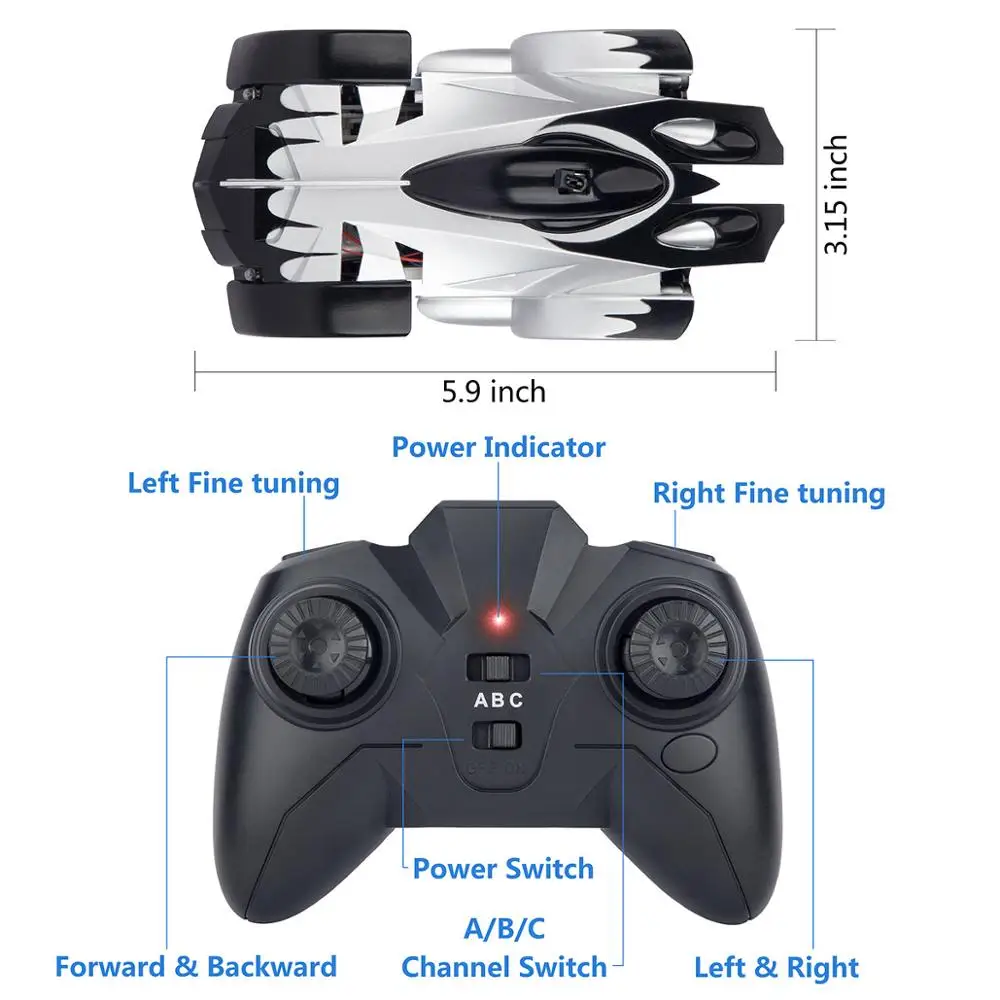Child RC Stunt Car New Climbing Cars Remote Control Racing Car Anti Gravity Ceiling Rotating Stunt Electric Toys Red Or Buld