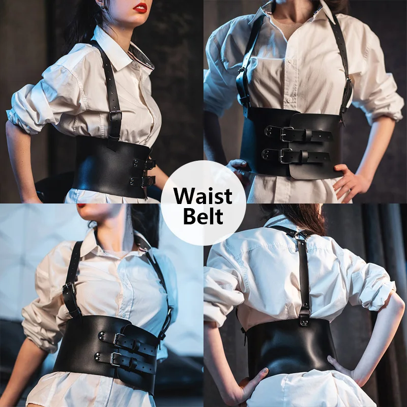 Punk Gothic gorset gorset Faux Leather gorset modelujący talię pas dla kobiet Harajuku Cummerbund szerokie pasy pas PU do sukni Streetwear