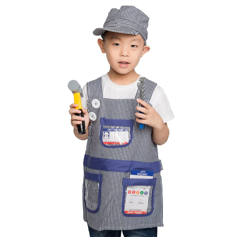 Umorden Kids Child Train Engineer Costume Cosplay Uniform Role Play House Kit Set for Boys Halloween Party Dress Up Educational