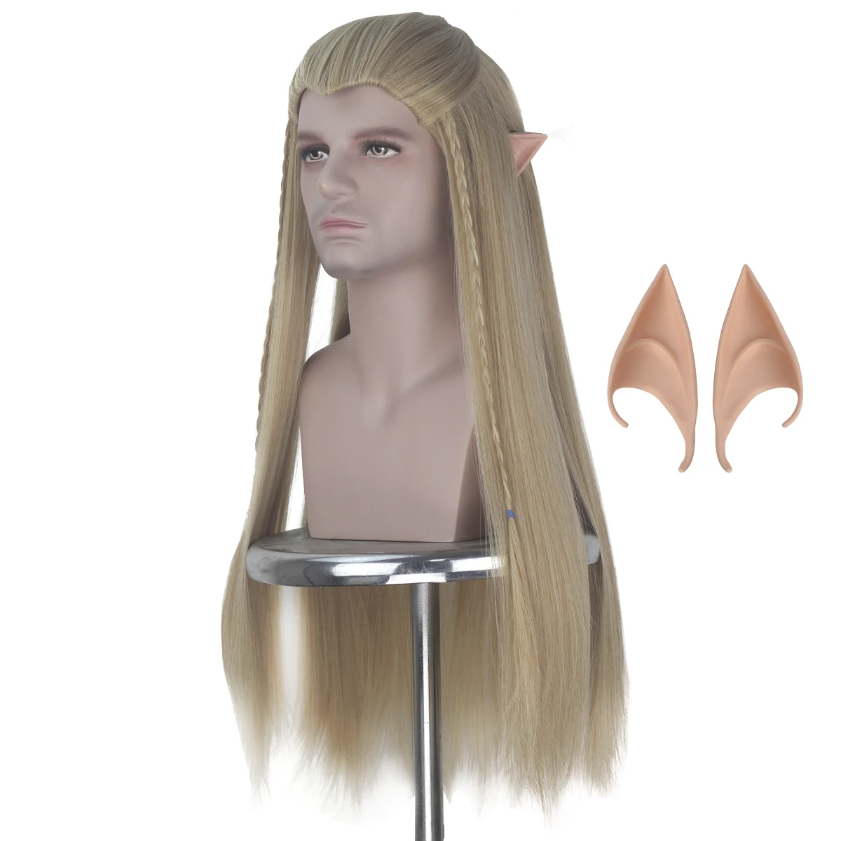 

Halloween Unisex Elf Pointy Ears+Galadriel Wig Women Role Play Long Gold Wavy Queen Cate Blanchett Hair