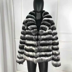 Cappotto di pelliccia di coniglio Rex di nuova moda maniche lunghe colore cincillà giacche di pelliccia di coniglio Rex genuina di alta qualità