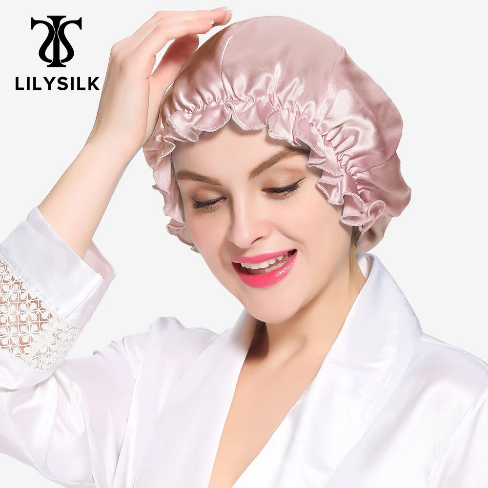 LILYSILK Silk Night Sleep Cap Silk Cap for Sleeping Women Flounced Brand Solid 19 Momme Elegant Hair Care Accessories