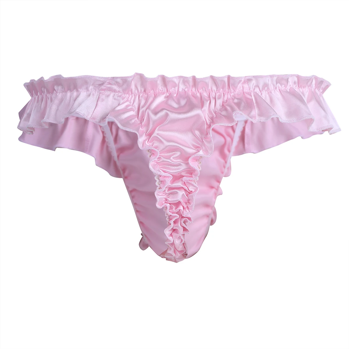 Mens Lingerie Sissy Crossdress Underwear Shiny Ruffled Frilly Bikini Briefs Panties Sexy Thong Open Butt Underwear Underpants