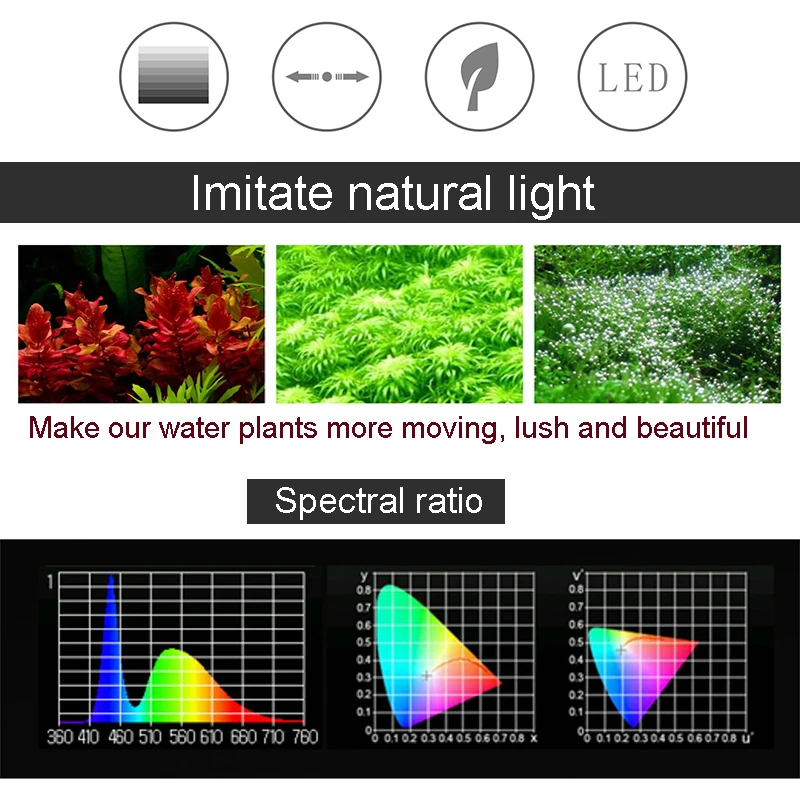 Aquarium LED light aluminum alloy ultra-thin lighting landscaping light 18-75CM retractable bracket plant LED light AC100-240v