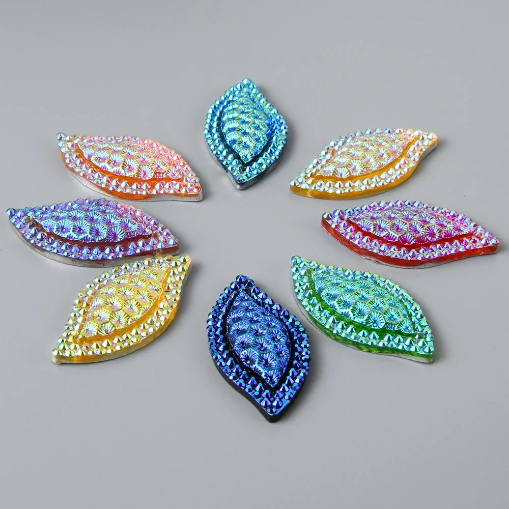 20pcs 15*30mm MIX Color Resin FlatBack 3D Three-dimensional Bumps Leaves Sew on Clothing Decoration Wedding Party Handicrafts