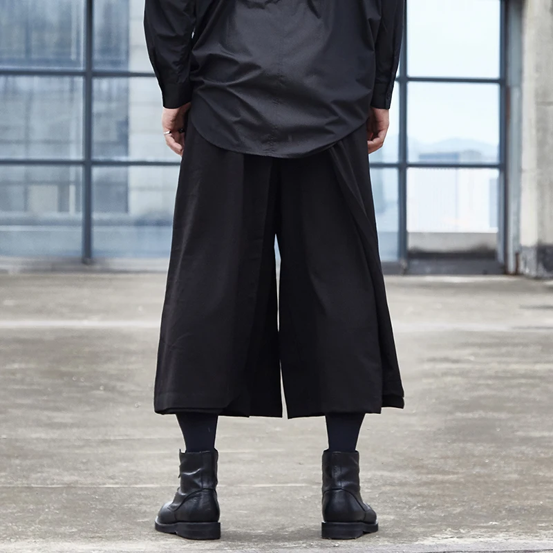 Men's nine minute trousers Spring/summer wide leg trousers yamamoto style men's false skirt trousers loose men's trousers