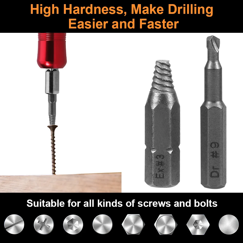 22Pcs Damaged Screw Extractor Drill Bit Broken Screw Remover Extractor Tools Set HSS Drill Bit Bolt Stud Stripped Screw Remover