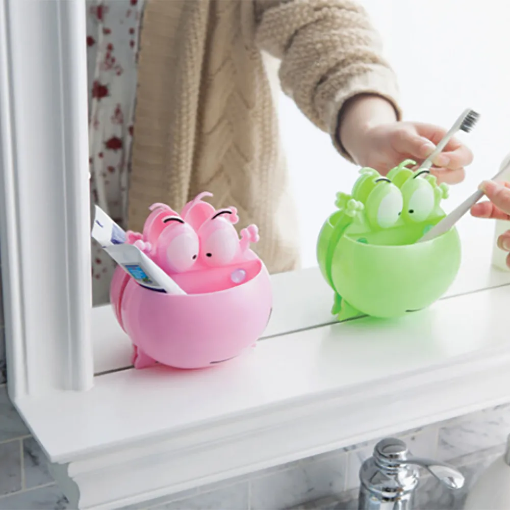 Wall Sucker Large Eye Frog Plastic Toothbrush Rack Holder Cartoon Home Bathroom Organizer Tools