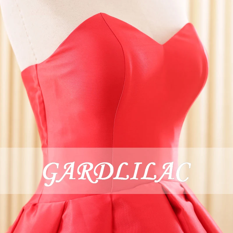 Gardlilac Elegant Satin Sweetheart Red Evening Dresses  A-Line Hi-Low Formal Prom Party Gowns With Pockets