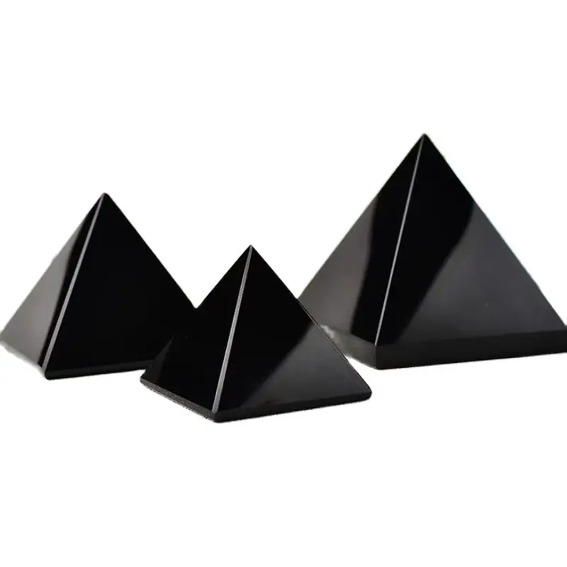 Natural Reiki Energy Black Obsidian Pyramid Crystal Protective Healing for Home Office Desk Decoration