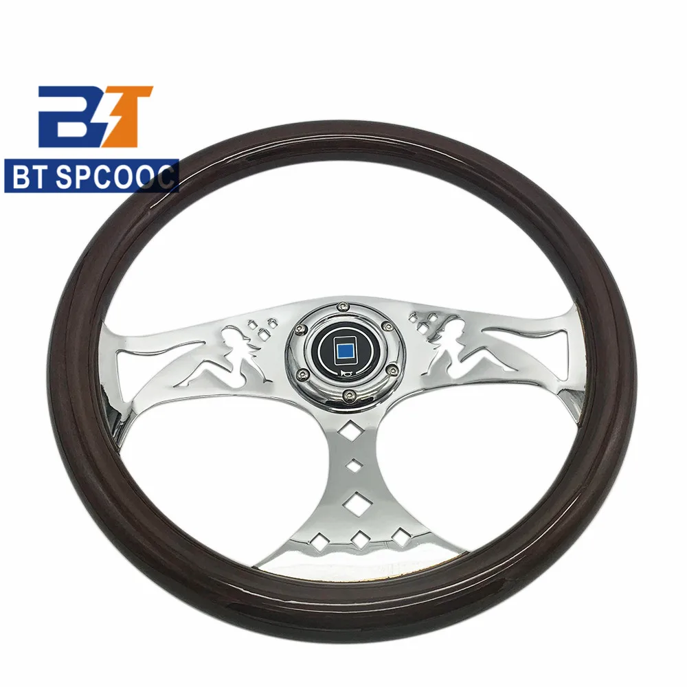 SPCOOC Universal Classic Solid Wood Car Sport Steering Wheel 15inch 380mm Racing Drift Plating Steering Wheel With N-LOGO Horn