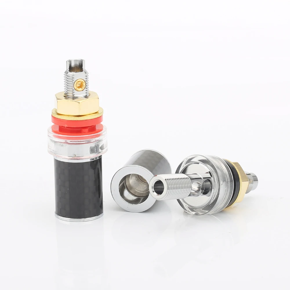 HI END คาร์บอนไฟเบอร์โรเดียม Plated Binding Post Speaker Amplifier Terminal Binding โพสต์