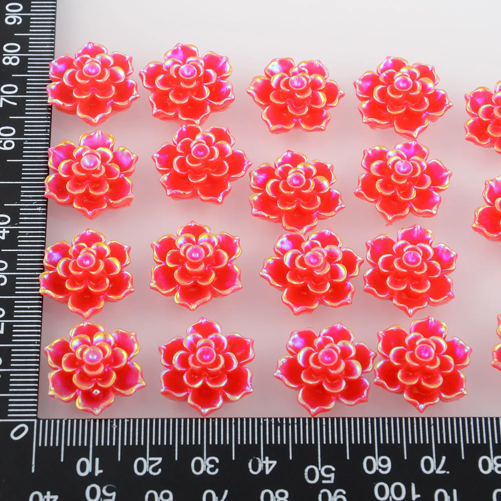 BOLIAO AB Color 10Pcs 20mm( 0.79in) Flower Shape Red Resin No Hole Rhinestone Flatback Home Holiday Decoration Crafts DIY