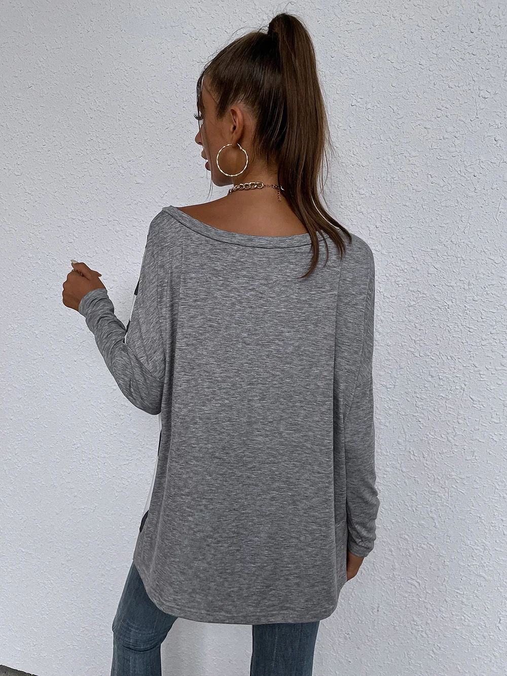 Women's Casual O Neck Leopard Print Tops Female Spring 2021 Ladies Design T-Shirts Long Sleeve Tshirts GREY Color Clothing