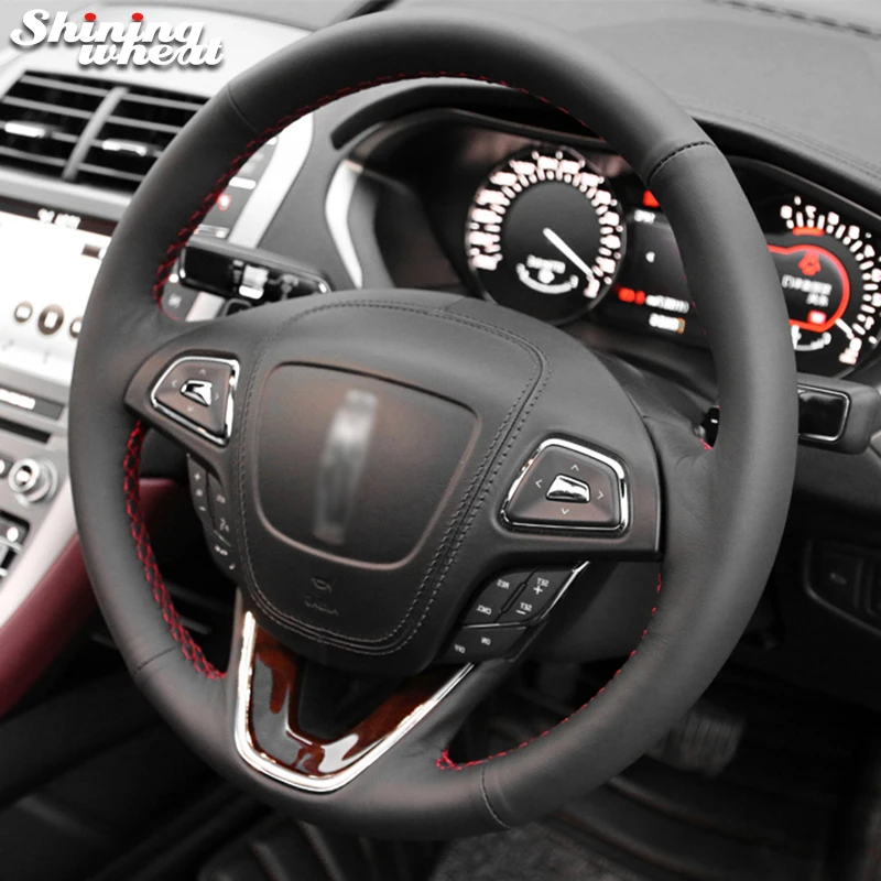 

Shining wheat Black Genuine Leather Hand-stitched Steering Wheel Cover for Lincoln mkx mkc mkz 2013-2019