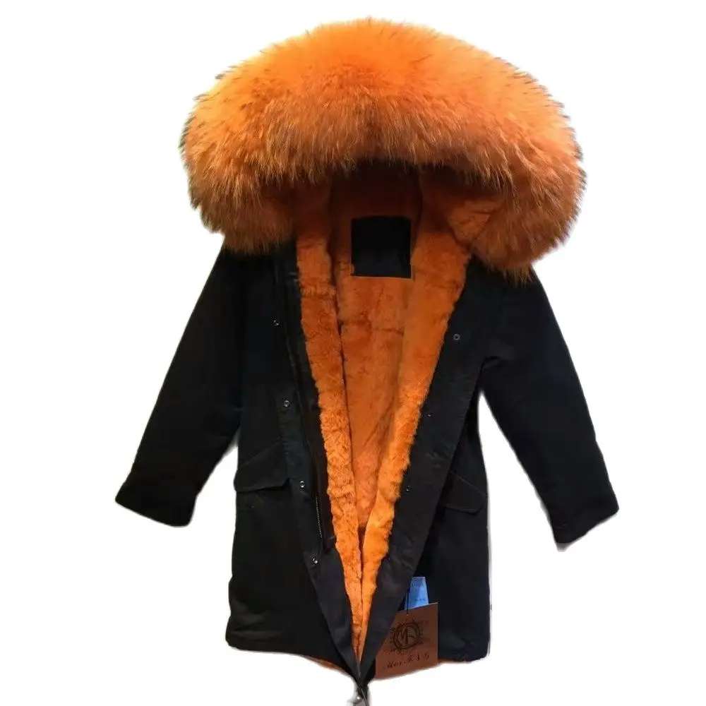 Orange Raccoon Mr Fur Parka With Rex Rabbit Fur Lining Real Fur Jacket Wear In Winter For Womens