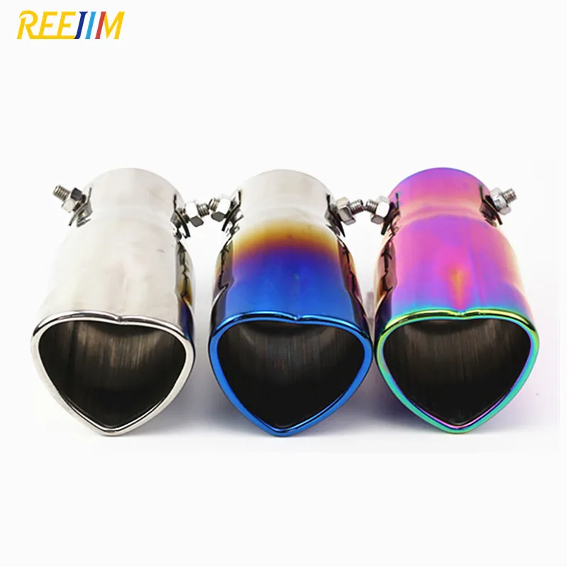 Reejim Heart Shaped Universal Car Exhaust Muffler Tip  Stainless Steel Pipe Chrome Exhaust Tail Muffler Tip Pipe Silver