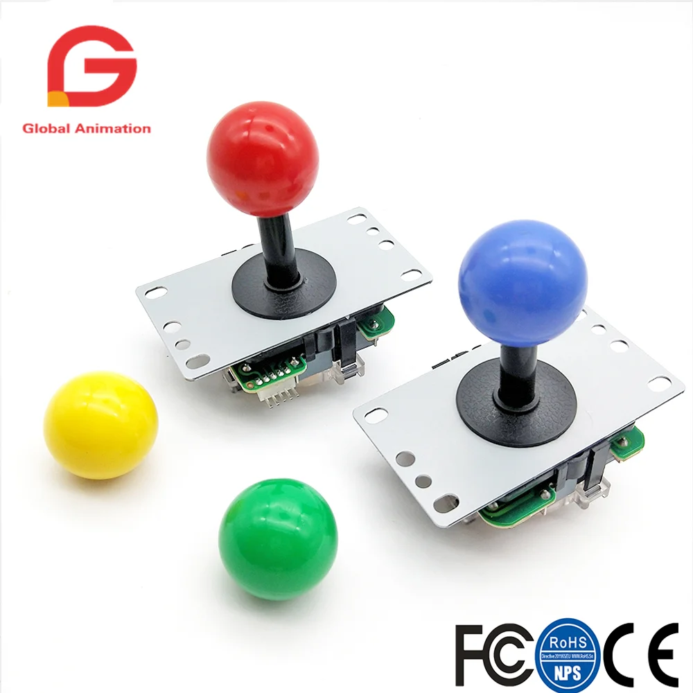 Sanwa-8Way Joystick with Multi Color Ball, DIY Arcade Game Machine, Machine Project, Multi Color, Red, Blue, 1 Unit Copy, 5Pin