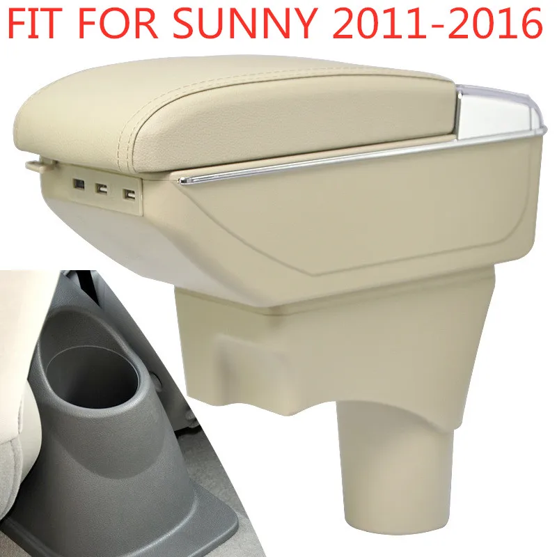 Armrest storage box car organizer seat gap case pocket content box with USB cup holder FIT FOR SUNNY 2011-2016