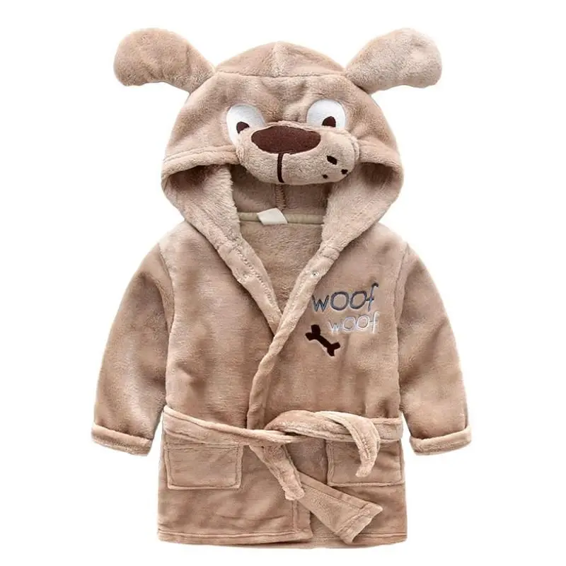 New Autumn Winter Children Sleepwear Robe Flannel Thicken Hooded Warm Bathrobe Kids Pajamas Boys Girls Lovely Cartoon Robes2-6Y