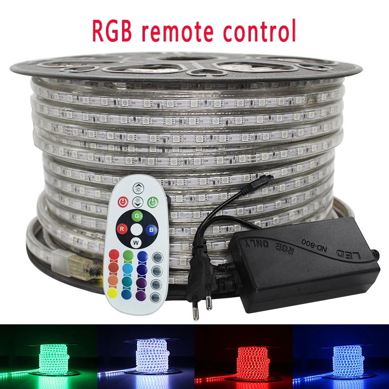 220V LED Strip Light Waterproof RGB Strip Led Ribbon 5050 Led Tape 220 Flexible Led Strip 220 v 60Leds/M Lighting with EU Plug