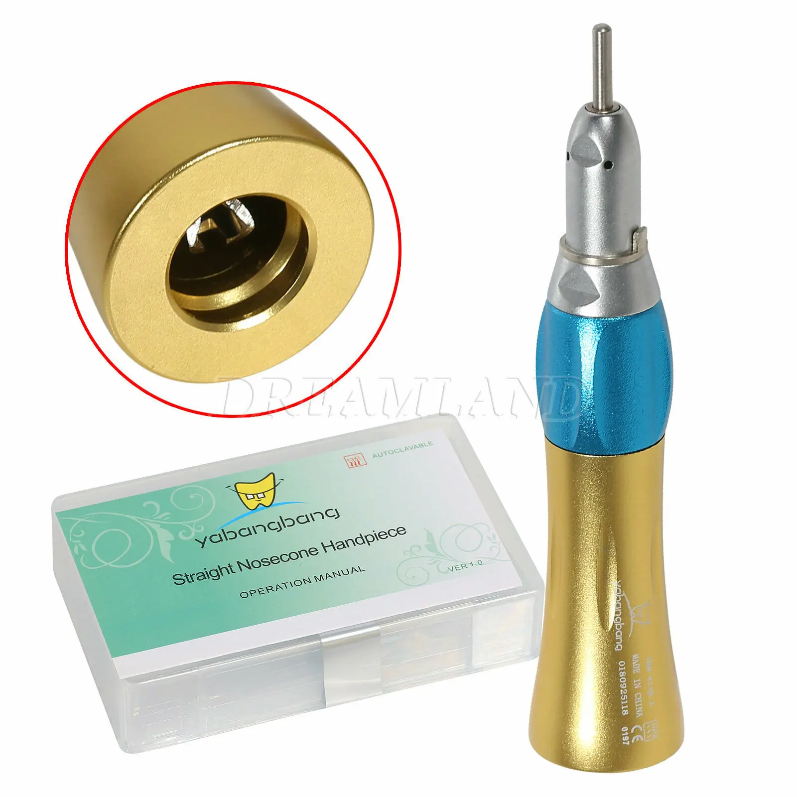 

Dental NSK Style Low Speed Handpiece Straight Nose Cone E-type Compatiable With 2.35MM Burs Gold Color