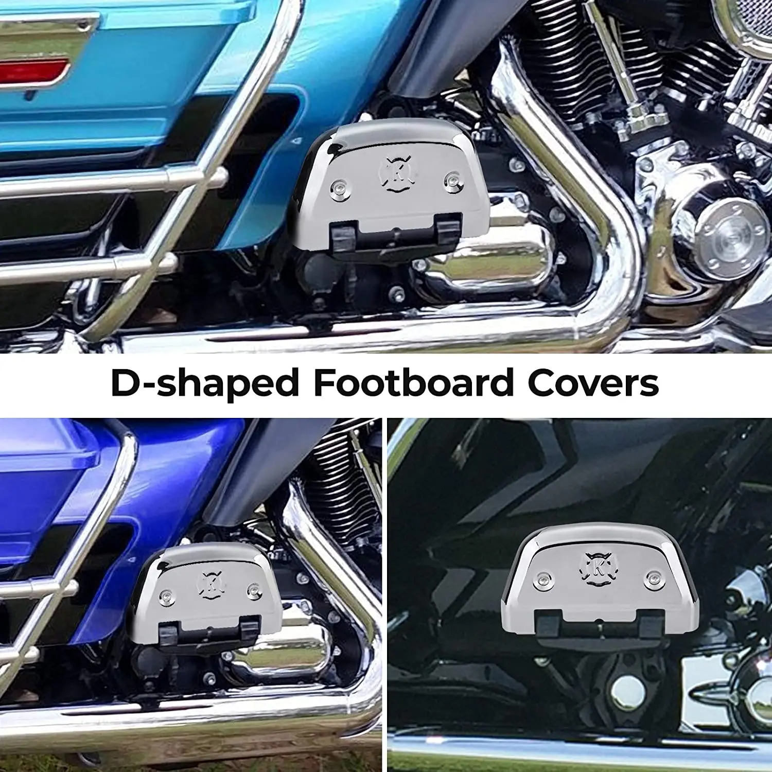 KEMOMOTO Passenger Footboard Covers D-shaped Floorboard Covers for Electra Glide Street Glide Road Glide Ultra Limited Softail