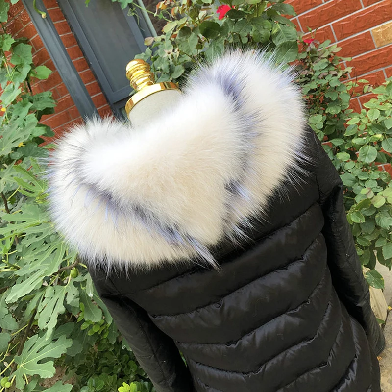 Women's Real Fox Fur collar Winter Fox scarves Parka Coat Trim Hood Big Fox Fur scarf decorative Genuine Warmer shawl Female