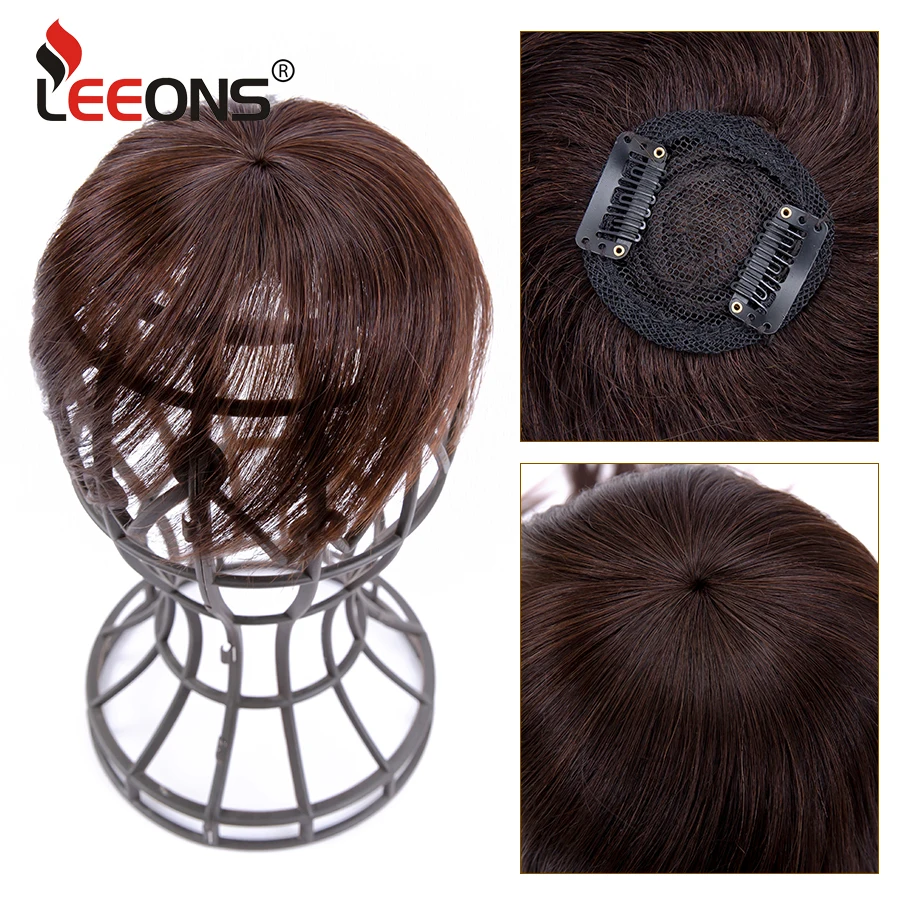 Leeons-Pinzas sintéticas para mujer, postizos rectos de parte libre para pérdida de cabello suave, cubierta de volumen, color negro