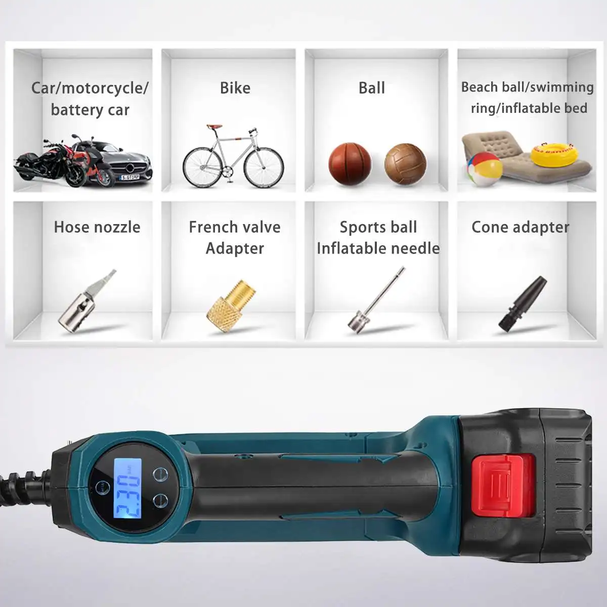 22L/Min ไร้สายชาร์จไฟฟ้าแบบพกพาดิจิตอลยางรถยนต์ Inflator Air Compressor สำหรับ Makita 18V แบตเตอรี่