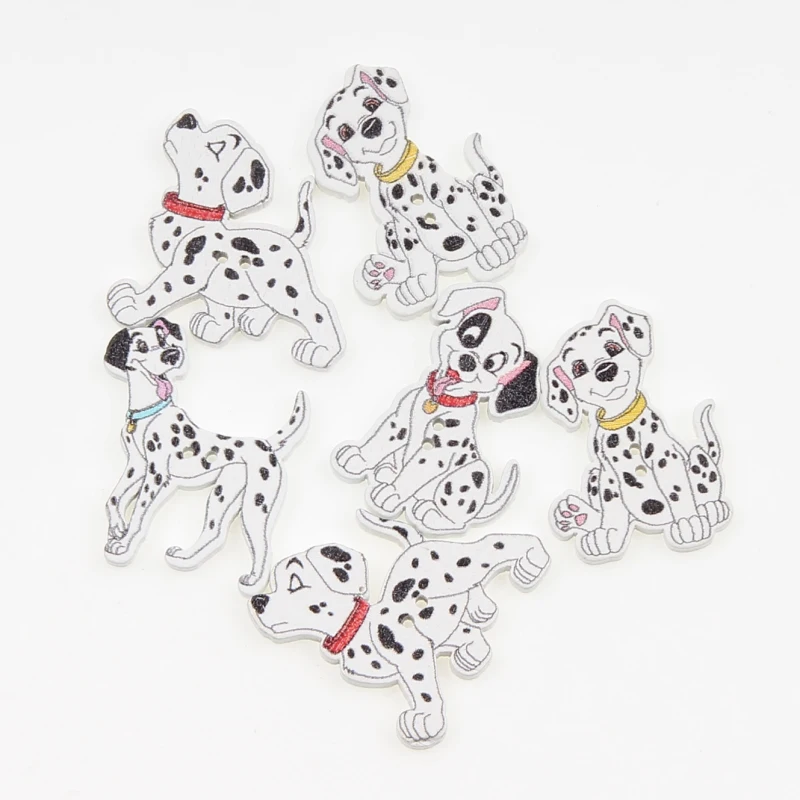 50pcs Mixed Animals Dalmatian Scrapbooking 2Hole Wooden Buttons For DIY Children Clothing Sewing Accessories Button Decoration