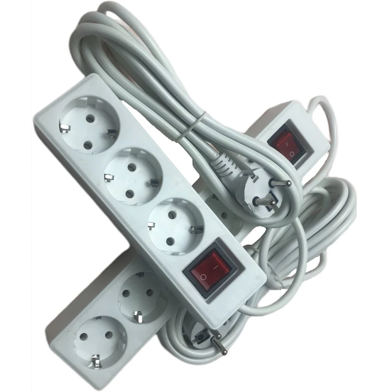 European Power Strip With Switch Foreign Trade Socket Pure Copper Strip With Wire Socket Extension Cord Length 2M/3M/5M 220V