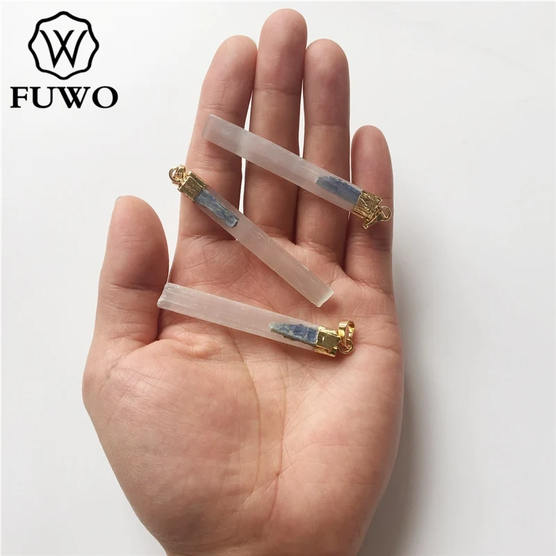 FUWO Wholesale Natural Selenite Pendant,Golden Plated Crystal Accessories For Women Jewelry Making 5Pieces/Lot PD289