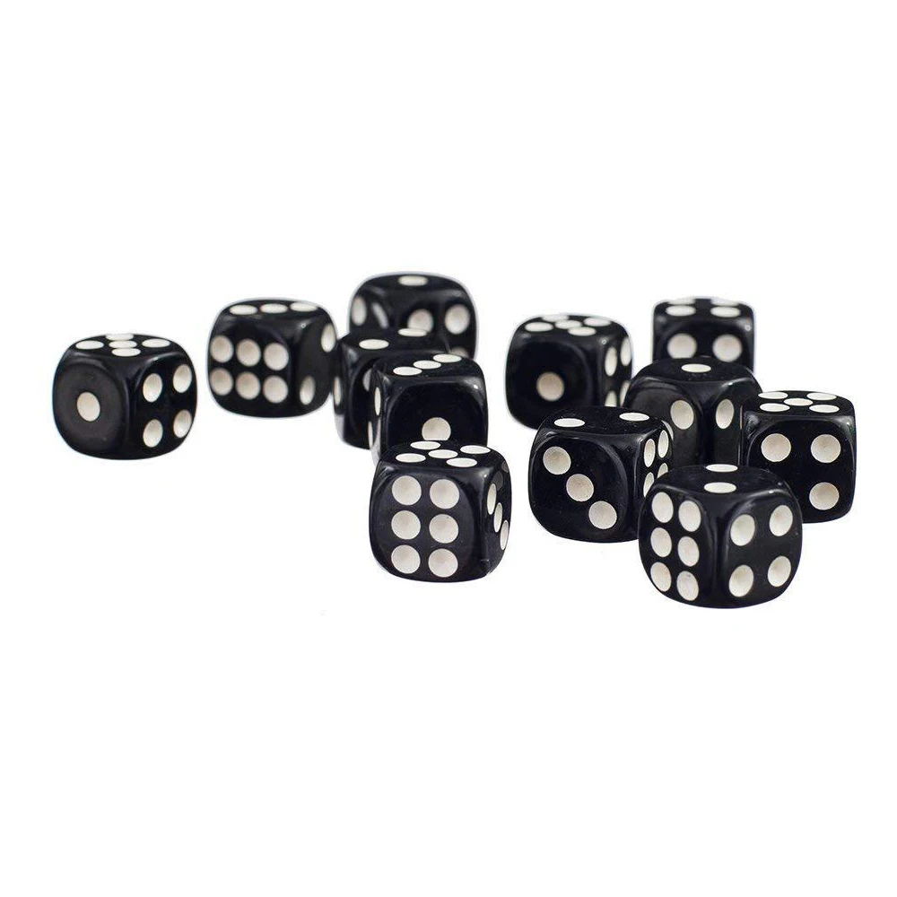 Acrylic Polyhedral Dice Set, Rolling Drinking Dice, 6 Sided, Casino Poker Game, Bar Party, TRPG Board Game, Black and White 16mm