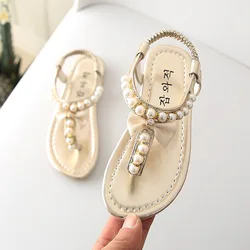 Sandalias de princesa para niños y niñas, zapatos de goma con lazo, sin cordones, con perlas, B50