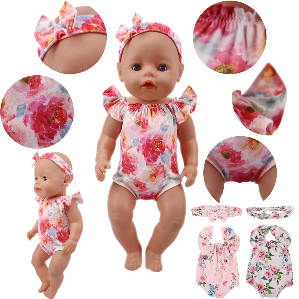 Handmade Swimsuit + Headband For 43 cm Born Baby Doll Clothes Accessories American 18 Inch Girl  Our Generation bebe reborn