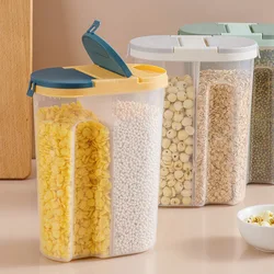 Double Grid Plastic Cereals Food Storage Jar Container Kitchen Organizer Eco Friendly Cookie Box Dried Grains Tank with Lids