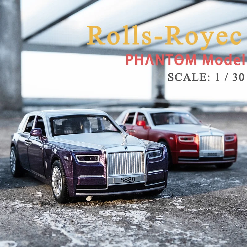 1:30 diecast rolls royce phantom scale model car with engine sound and pull back function for kids gift